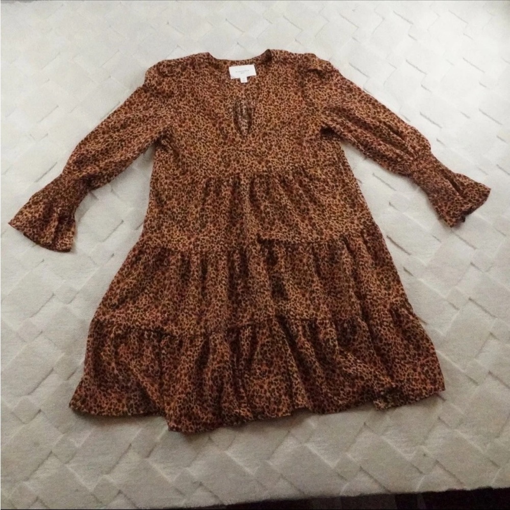Pomander Place Leopard Kenzo Dress Womens Extra Small Tiered Cottagecore Poplin